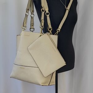 Calvin Klein Off White Tote Bag with Gold Accents